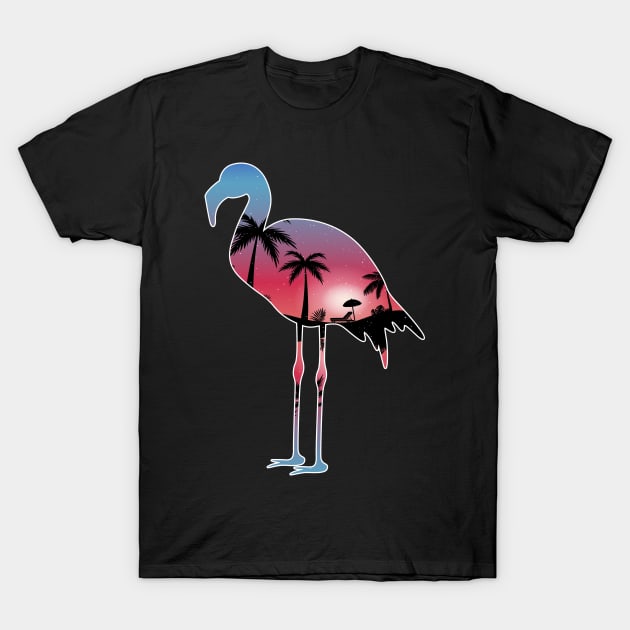 Flamingo Beautiful Sunset Beach Palm Tree T-Shirt by jrgmerschmann